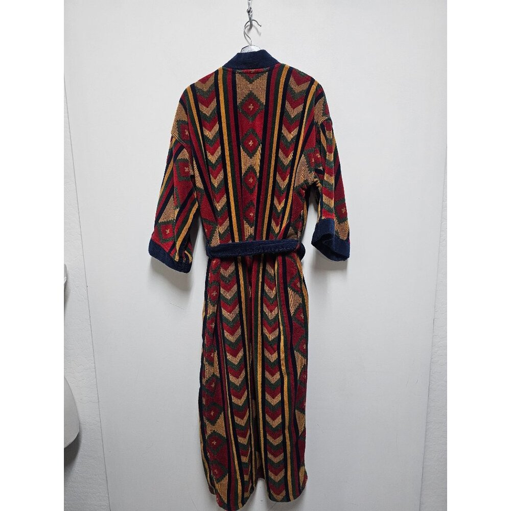 VINTAGE Plush Cotton Bath Robe ROUNDTREE & YORKE Geometric Southwest Belted One